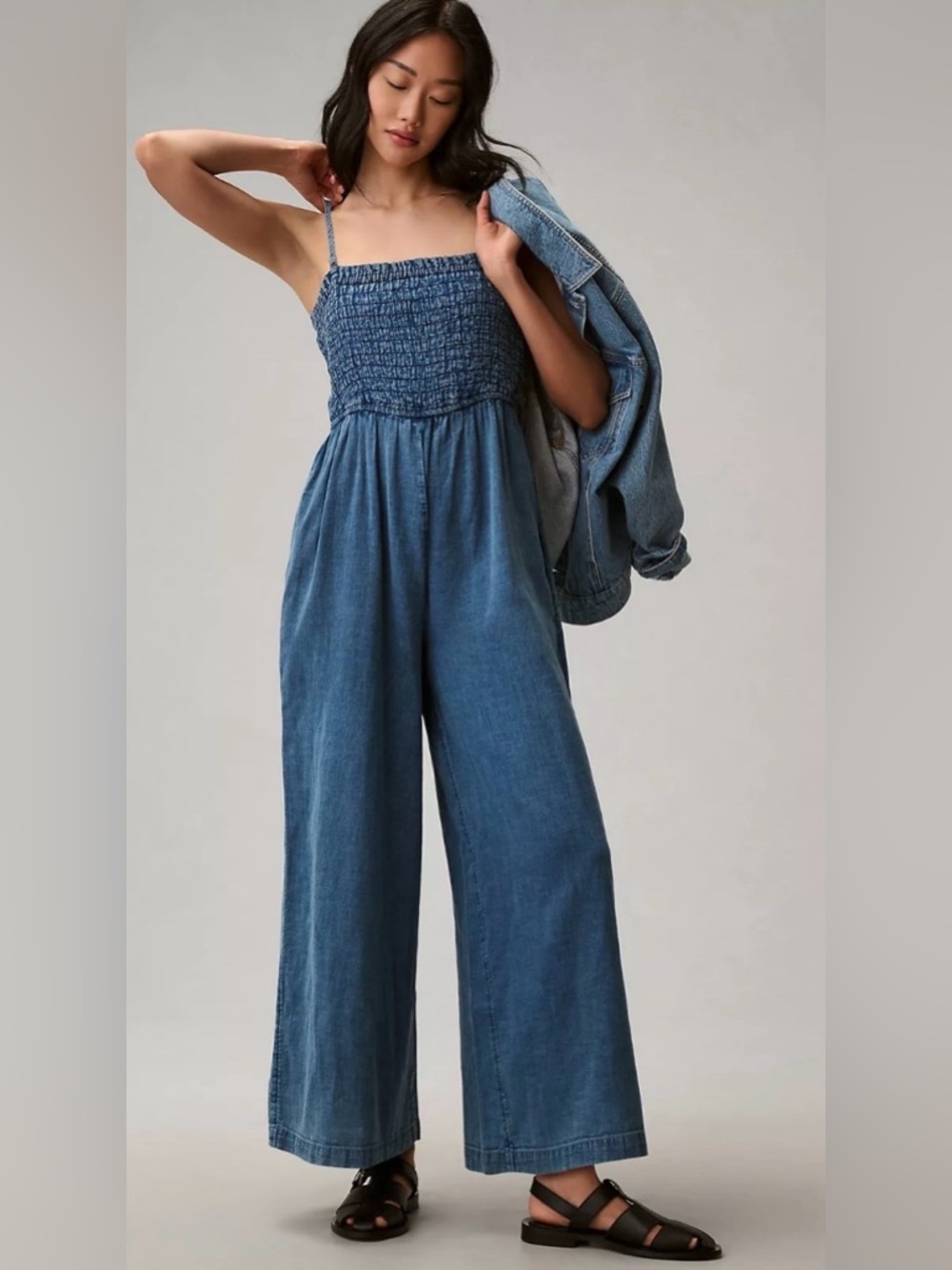 Anthropologie Pilcro Smocked Jumpsuit wide leg (petite)